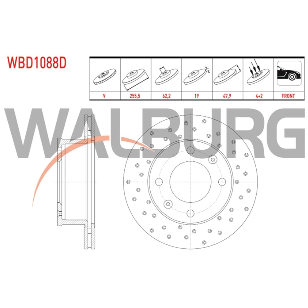 Fren Diski Hyundai Getz 1,5 CRDİ +Abs Ön - Spor Delikli - 256 MM - WALBURG