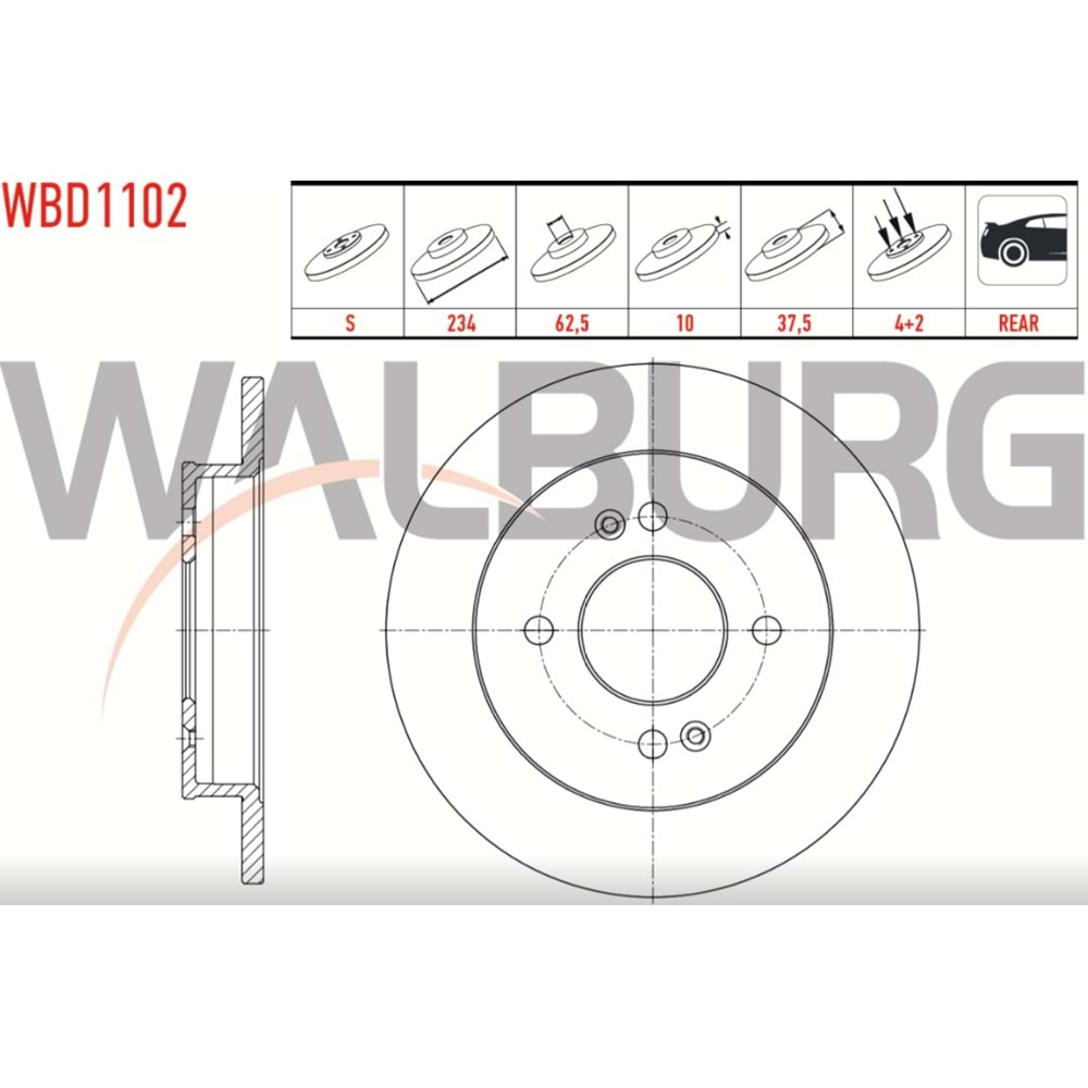 Fren Diski Hyundai I10, Kia Picanto (BA) 04-11 Arka- 234 MM - WALBURG