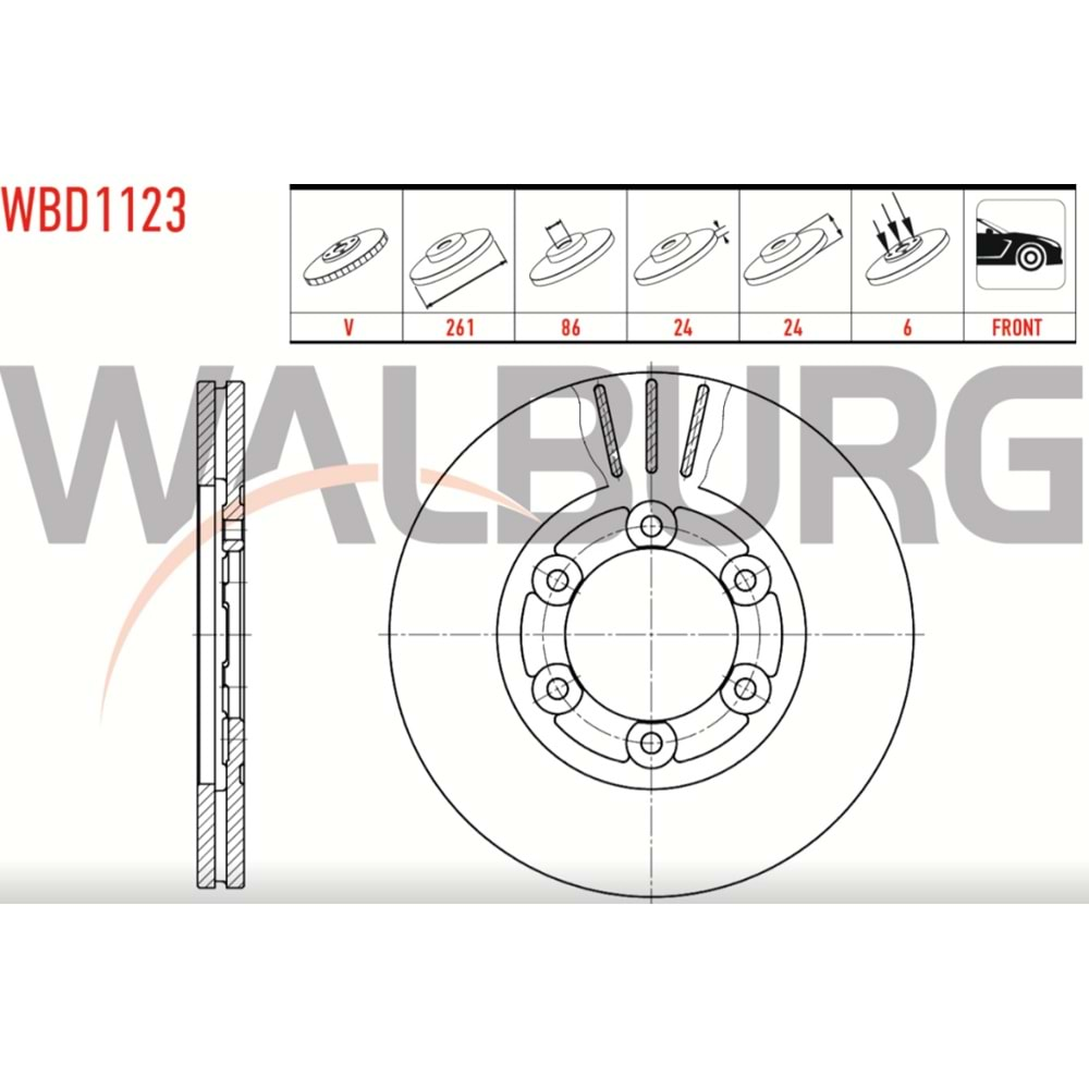 Fren Diski Kia Bongo K2500 03>, K2700 99> Ön - 261 MM - WALBURG