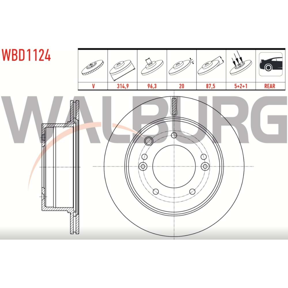 Fren Diski Kia Sorento (YÜKSEK GÖBEK 87,5) Arka - 315 MM - WALBURG