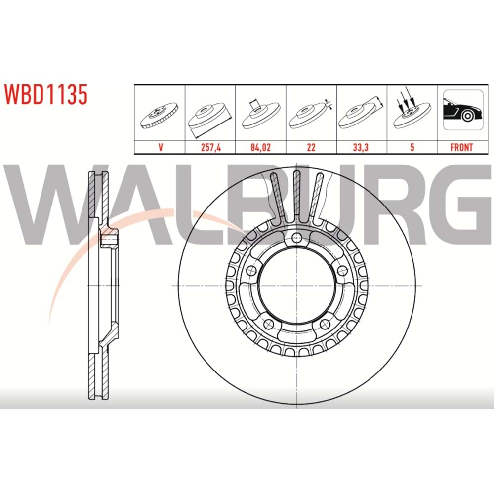 Fren Diski Mitsubishi L300, L200 Ön - 258 MM - WALBURG