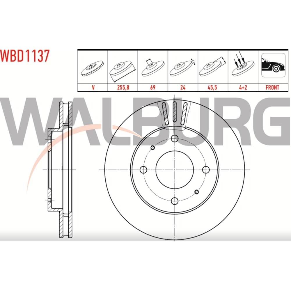 Fren Diski Mitsubishi Carizma 95-06 Ön - 256 MM - WALBURG