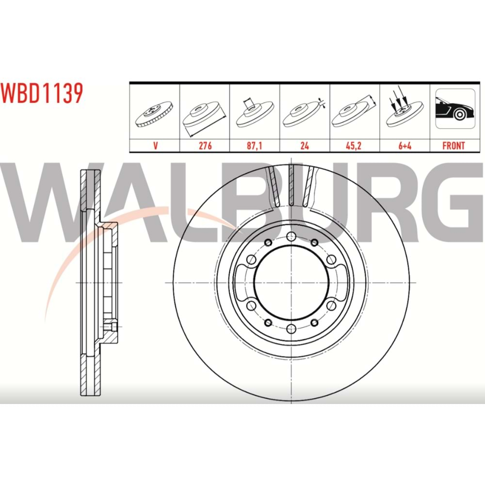 Fren Diski Mitsubishi L200 4X4 96-07, Pajero II 90-99 Ön - 276 MM - WALBURG