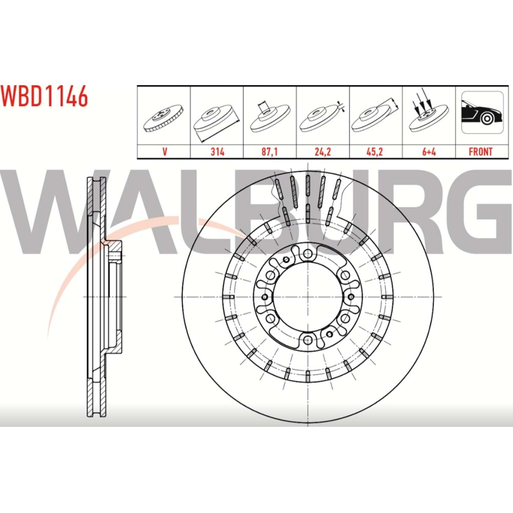Fren Diski Mitsubishi L200 Magnum, Pajero III Ön - 314 MM - WALBURG