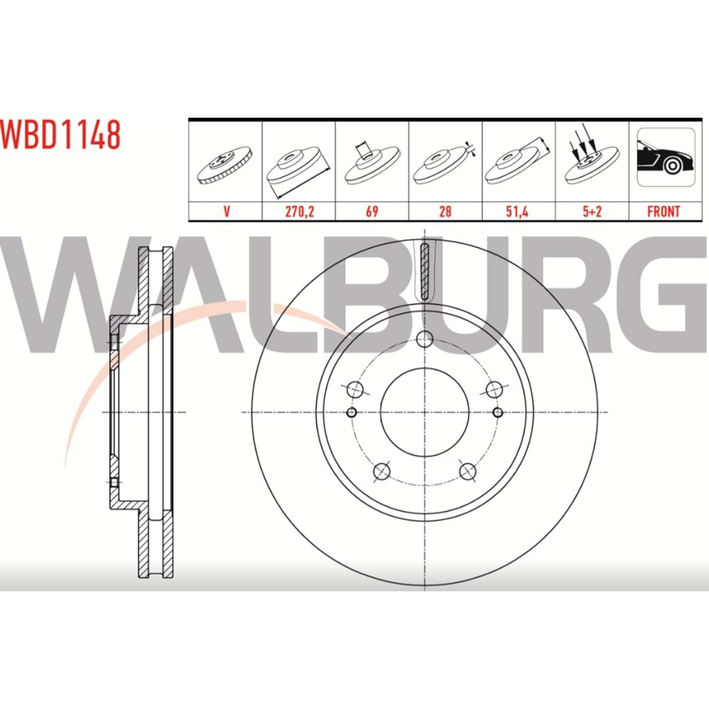 Fren Diski Mitsubishi L200 TEK KaBİN Ön - 270 MM - WALBURG