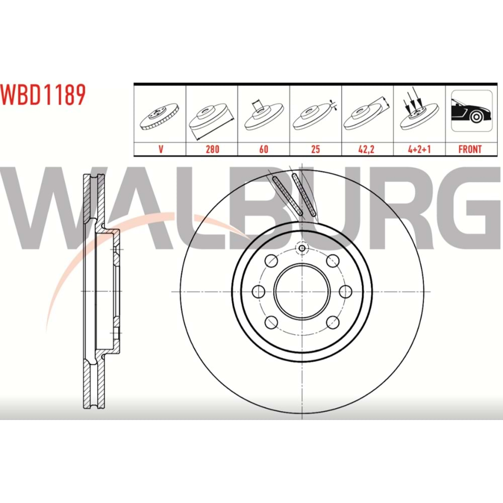 Fren Diski Opel Astra H, Corsa C, Combo, Meriva Ön - 280 MM - WALBURG