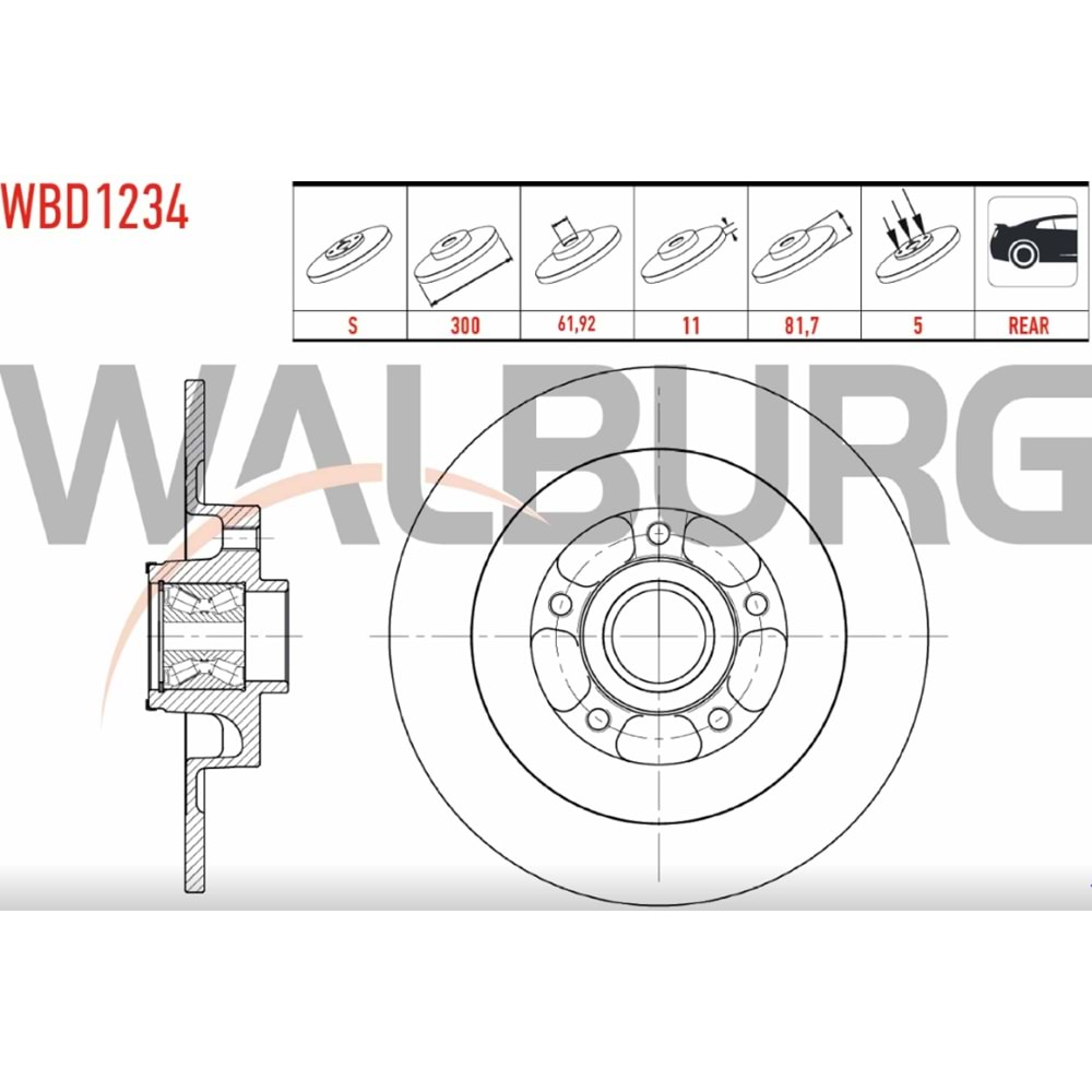 Fren Diski Renault Laguna III 1,6 DCİ, Talisman 1.6 RULMANLI Arka - 300 MM - WALBURG