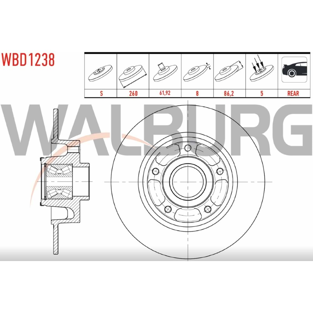 Fren Diski Renault Megane Poryalı Rulmanlı Arka - 260 MM - WALBURG