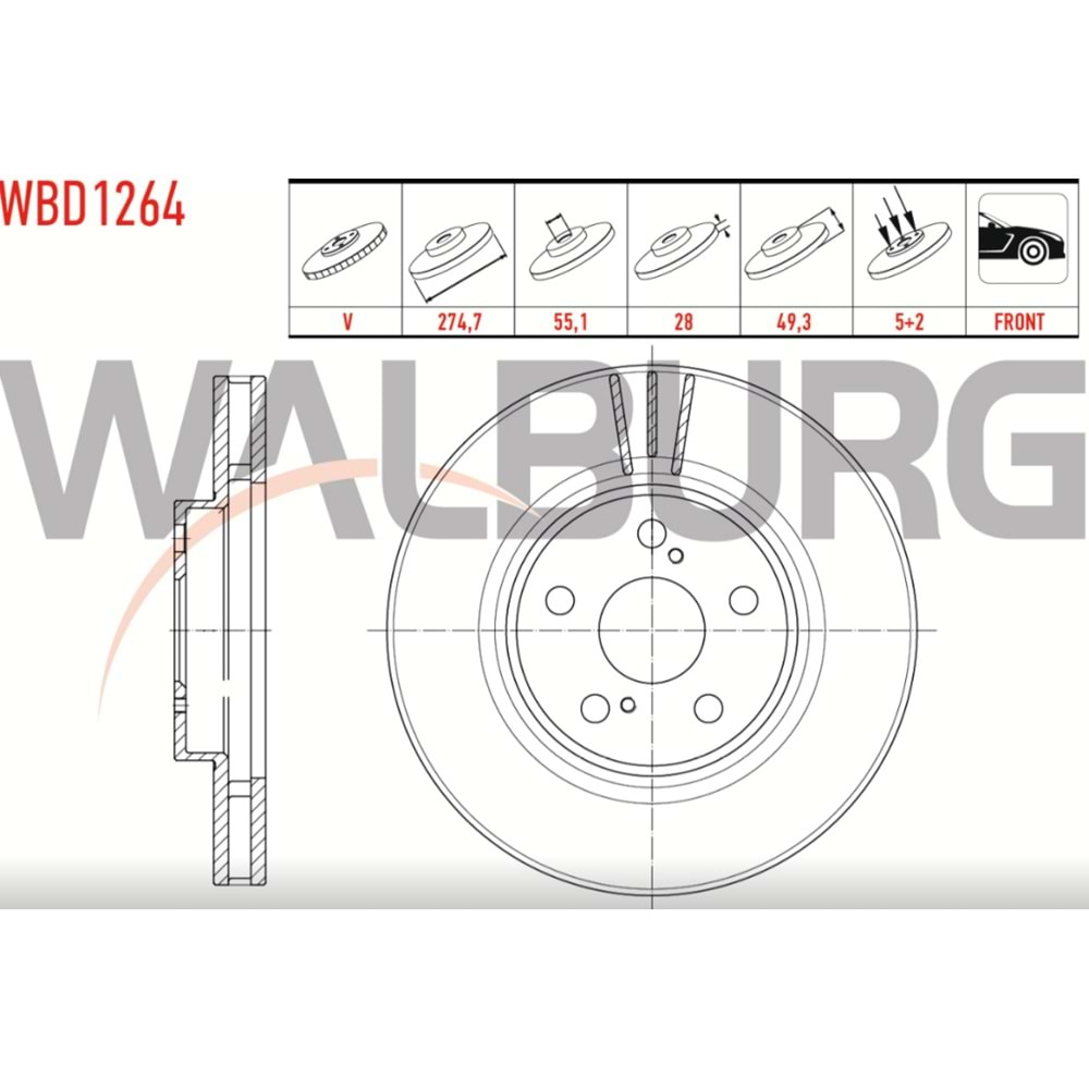 Fren Diski Toyota Avensis T25 Ön - 275 MM - WALBURG