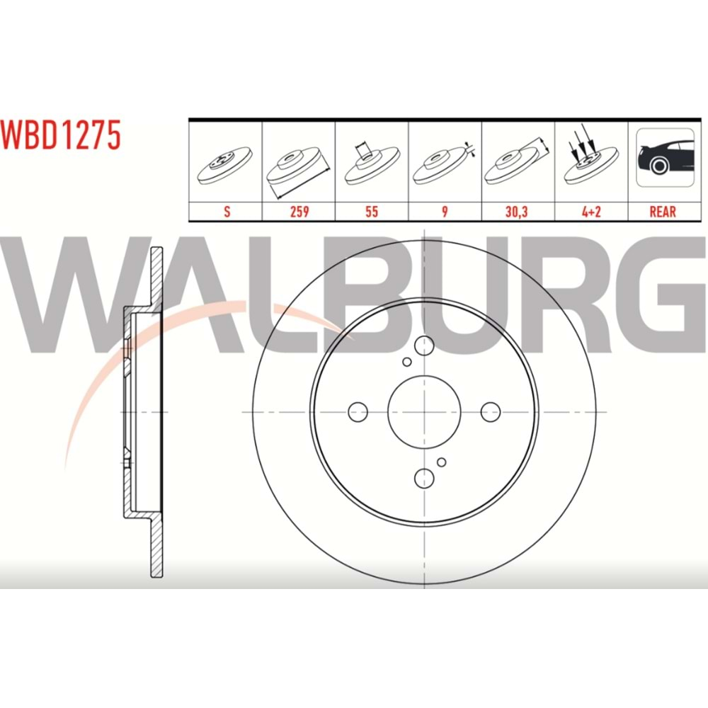 Fren Diski Toyota Yaris 1.0 VVT-I, 1.4 D-4D 06-10 Arka - 259 - WALBURG