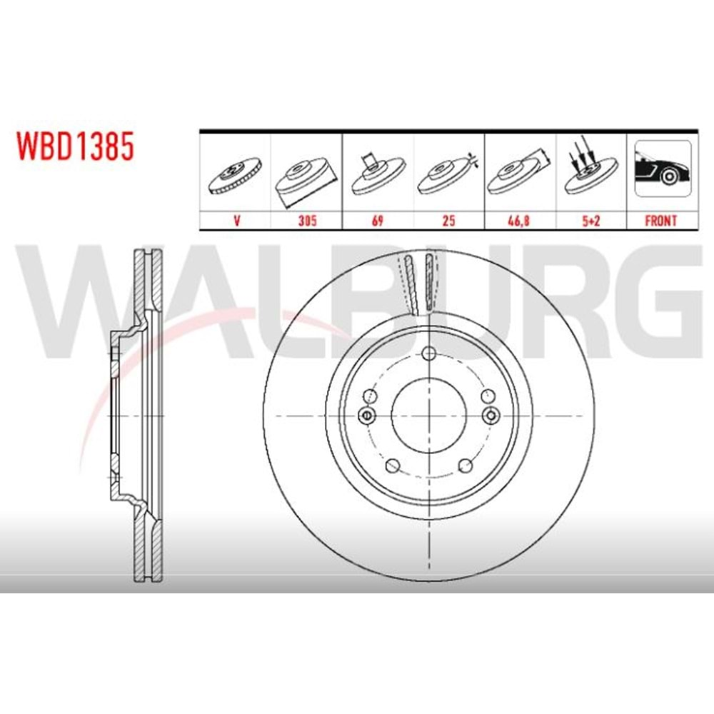 Fren Diski Hyundai İX35, İ40, Kia Carens, Sportage Ön - 305 MM - WALBURG