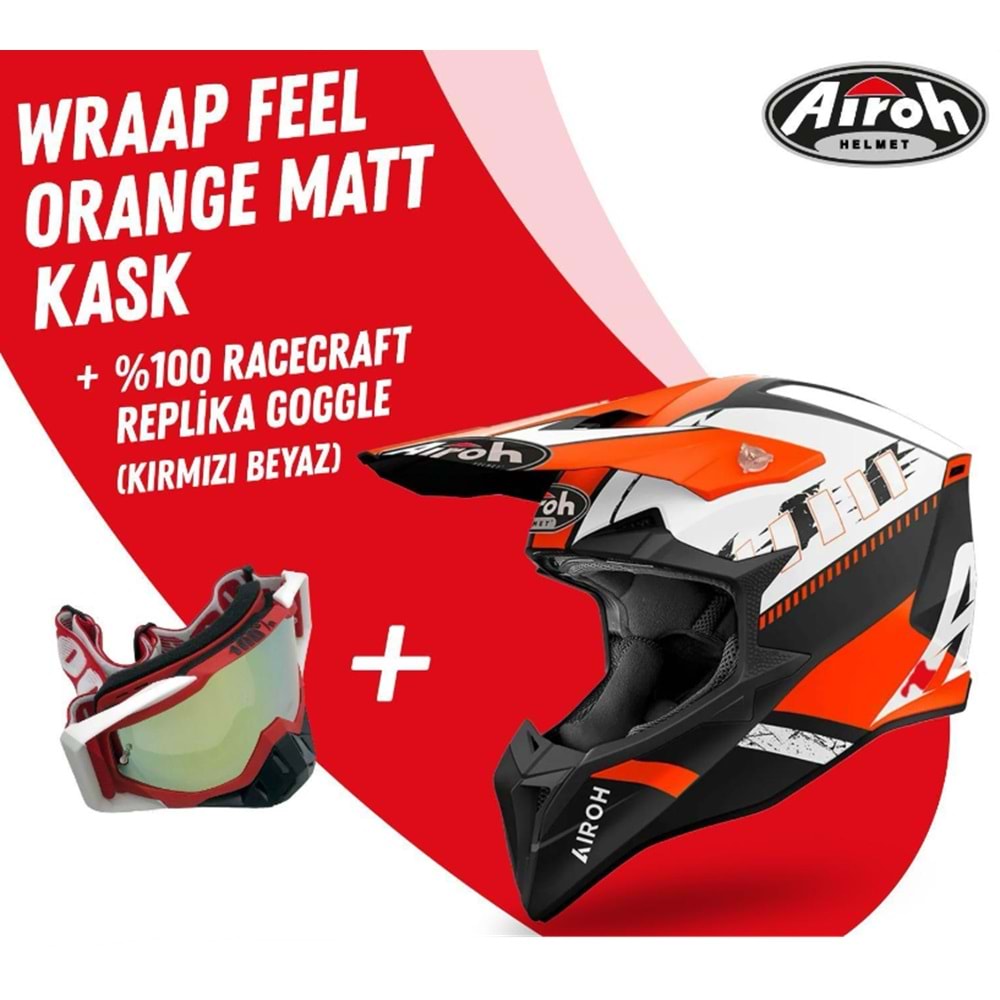 Aıroh Wraap Feel Orange Mat Motosiklet Kask-Gözlük Hediyeli - 2XL