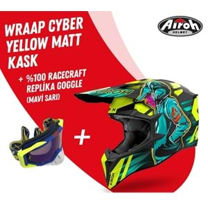 Aıroh Wraap Cyber Yellow Mat Motosiklet Kask-Gözlük Hediyeli - M