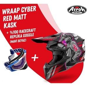 Aıroh Wraap Cyner Red Mat Motosiklet Kask-Gözlük Hediyeli - XL