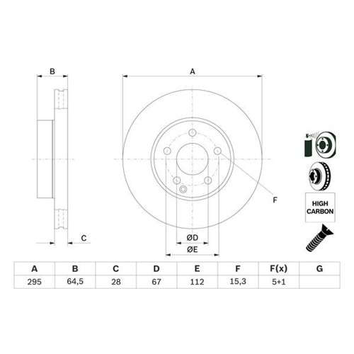 Fren diski Mercedes Karbon Alaşomlı Ön - 295 mm - Bosch