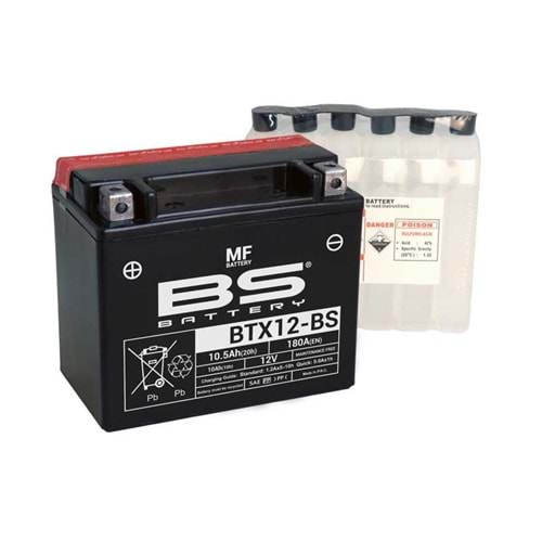 BS BTX12-BS (YTX12-BS) 12V-10 AMPER 180 CCA BAKIMSIZ AKÜ