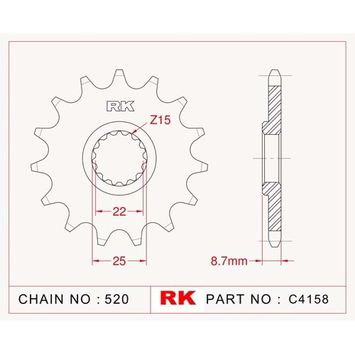 Rk Ön Dişli C4158-12 Diş Ktm Freerıde 250 R 2018-2018