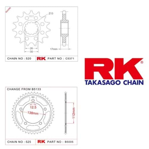 Rk Dişli Seti Honda Cbf 600 N 08-13, Cbf 600 Na 08-13, Cbf 600 S 08-13, Cbf 600 Sa 08-13*