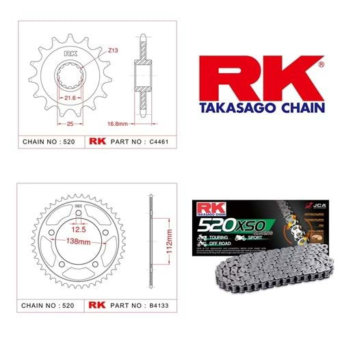 Rk Zincir Dişli Seti Honda Nc 750 S İntegra 14-16, Nc 750 S Dct 14-16, Nc 750 X Dct 14-20