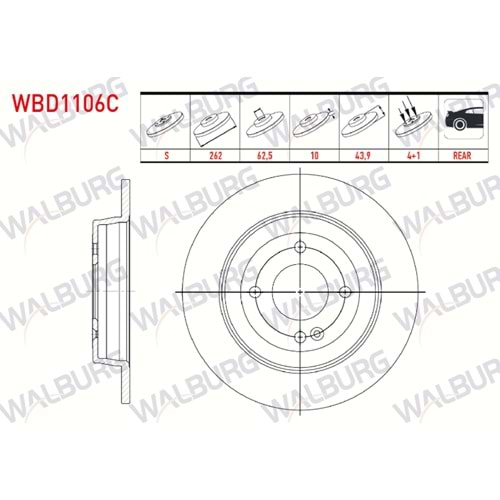 Fren Diski Hyundai Accent IV Blue, I20, I30, Kia Rio III, Rio IV Arka (Kaplamalı) - 262 MM -