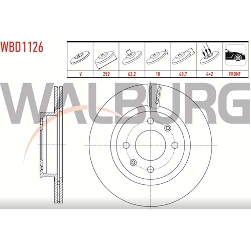 Fren Diski Kia Picanto 1.1 Ön - 252 MM - WALBURG