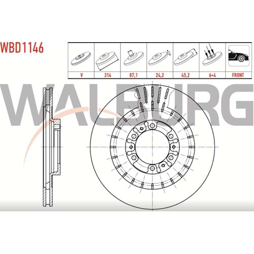 Fren Diski Mitsubishi L200 Magnum, Pajero III Ön - 314 MM - WALBURG