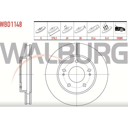 Fren Diski Mitsubishi L200 TEK KaBİN Ön - 270 MM - WALBURG