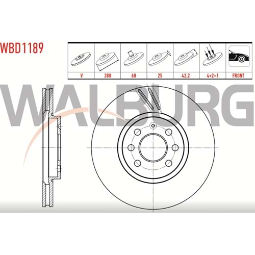 Fren Diski Opel Astra H, Corsa C, Combo, Meriva Ön - 280 MM - WALBURG