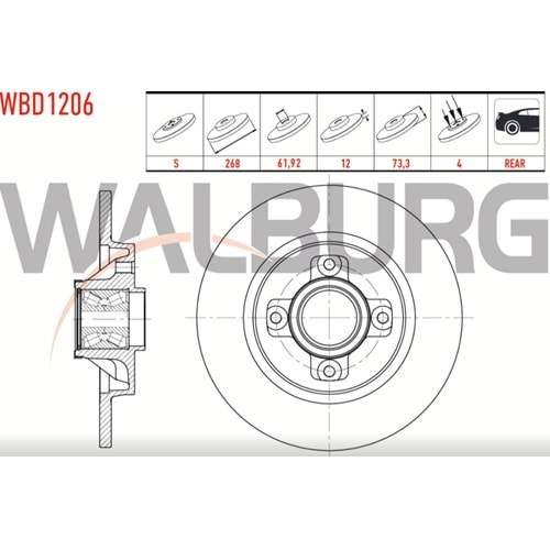 Fren Diski Peugeot 308, 5008, PİCASSO, Citroen Berlingo Arka - 268 MM - WALBURG