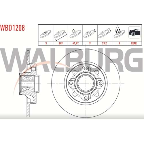 Fren Diski Peugeot 308 1,6 HDİ Rulmanlı Arka - 249 mm - WALBURG