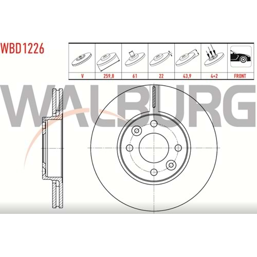 Fren Diski Renault Clio, Mudus, Nissan Micra, Note, Dacia Sandero,Symbol Ön - 260 MM - WALBURG