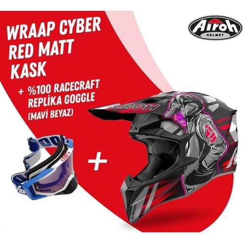 Aıroh Wraap Cyner Red Mat Motosiklet Kask-Gözlük Hediyeli