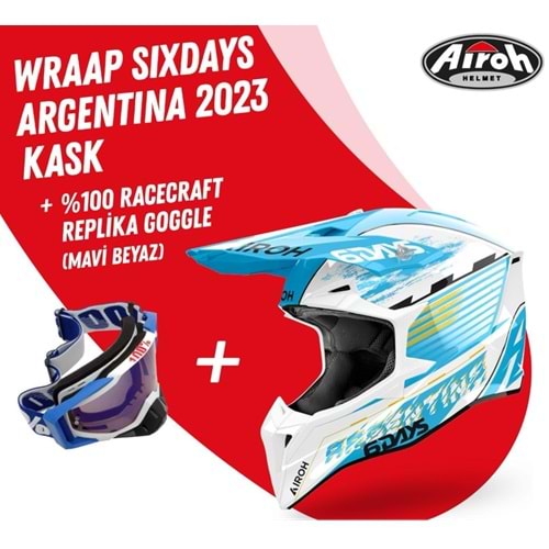 Aıroh Wraap Sıxdays Argentina Beyaz Motosiklet Kask-Gözlük Hediyeli