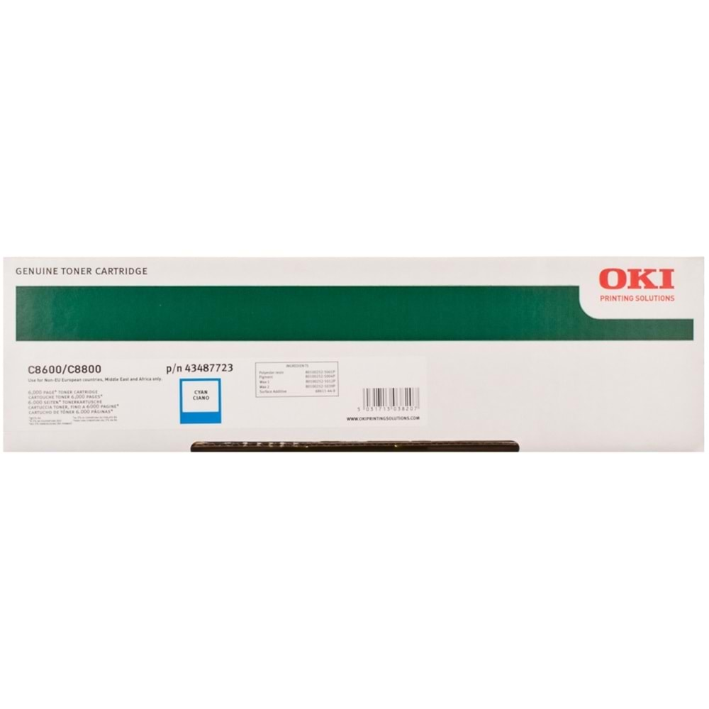 OKI 43487723 C-8600/8800 MAVİ TONER ORJİNAL 6.000 SAYFA