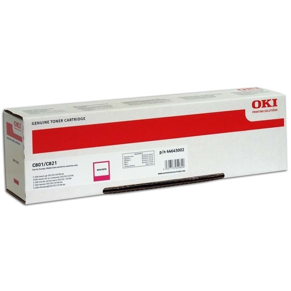 OKI 44643006 C801/C821 KIRMIZI TONER ORJİNAL 7.300 SAYFA