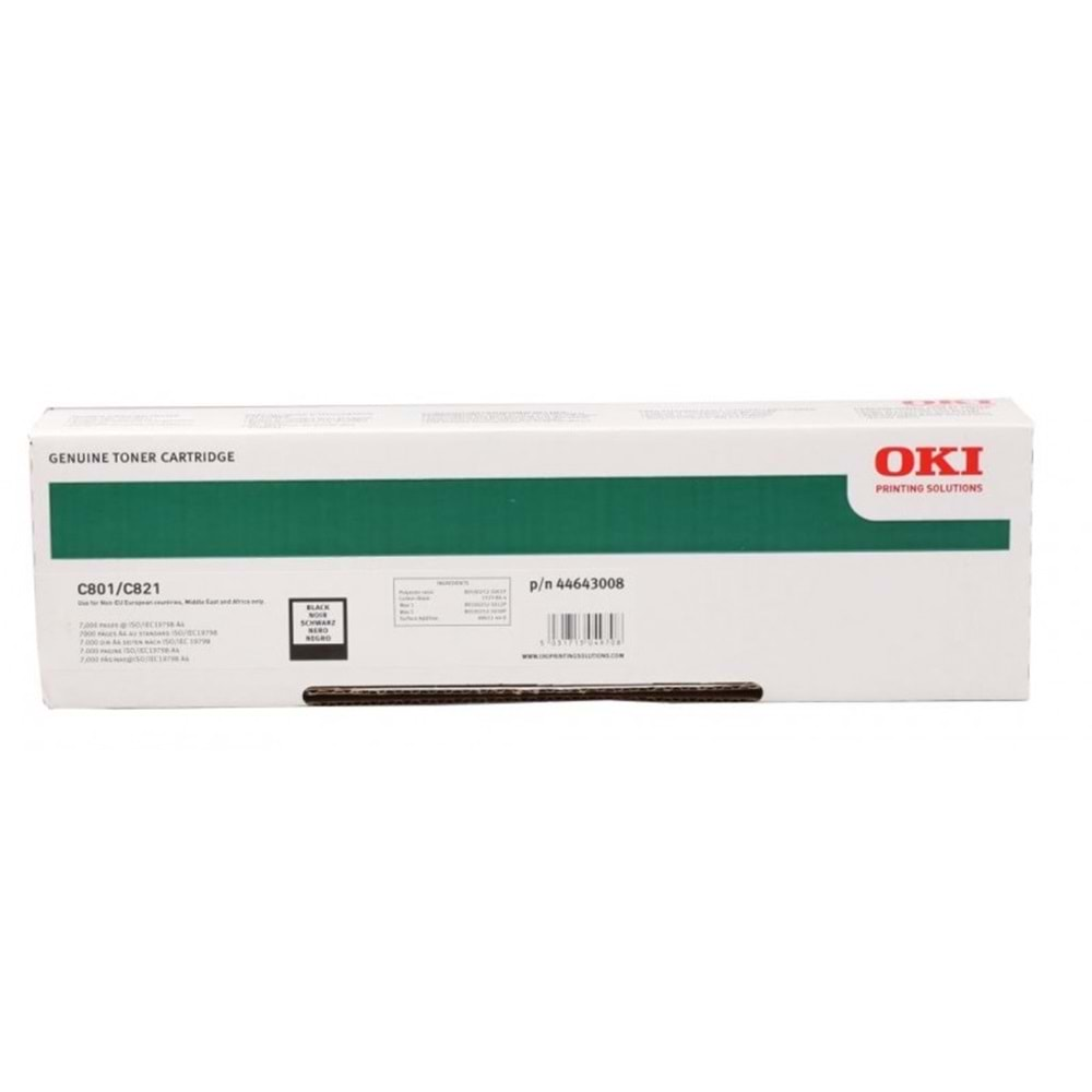 OKI 44643008 C801/C821 SİYAH TONER ORJİNAL 7.000 SAYFA