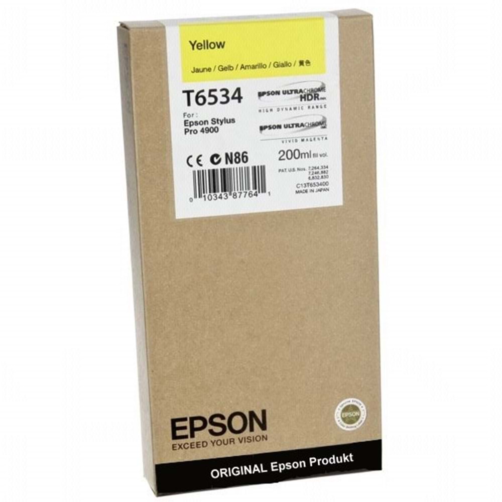EPSON T6534 STYLUS PRO 4900 SARI KARTUŞ ORJİNAL 200 ML.