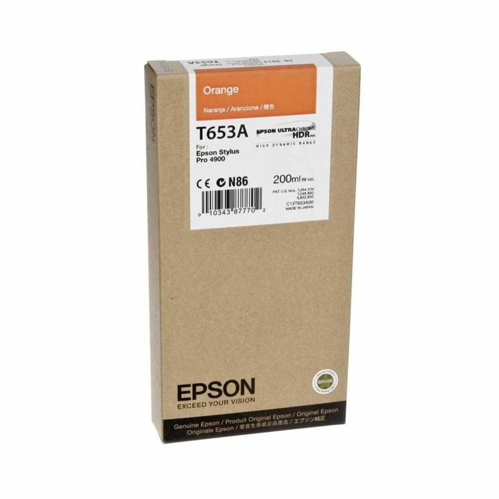 EPSON T653A STYLUS PRO 4900 TURUNCU KARTUŞ ORJİNAL 200 ML.