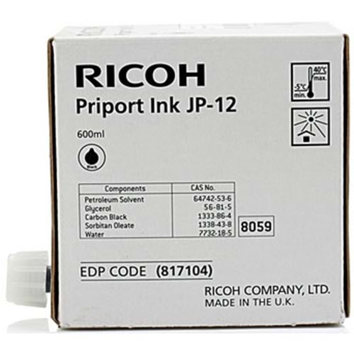 RICOH JP12/CPI7 JP1215/1250/5308/5440/DX3440 SİYAH MÜREKKEP ORJ.
